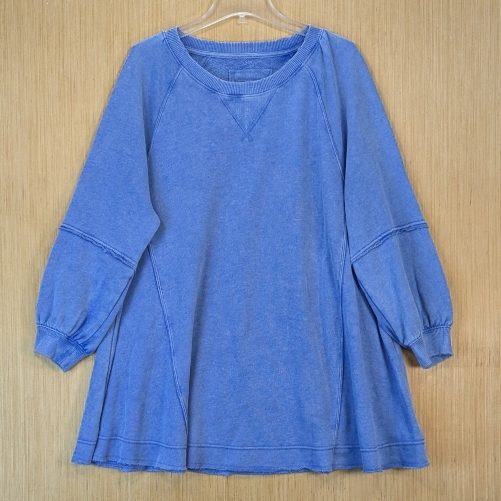 American Eagle Blue Oversized Trapeze Sweatshirt Mini Dress Small Balloon Sleeve